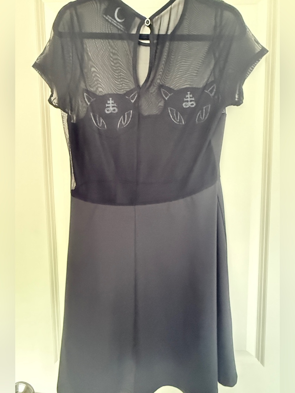 Killstar Black Mesh Kitty Appliqué Midi Dress - Picture 2 of 3